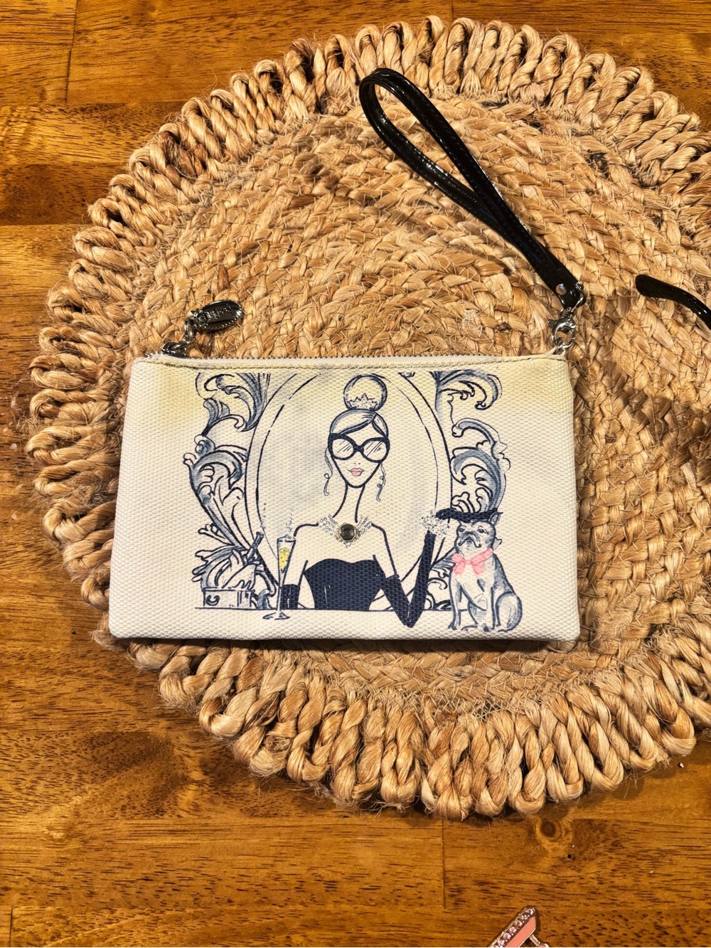 My Flat in London Cream Canvas Wristlet with Black Fashion Illustration